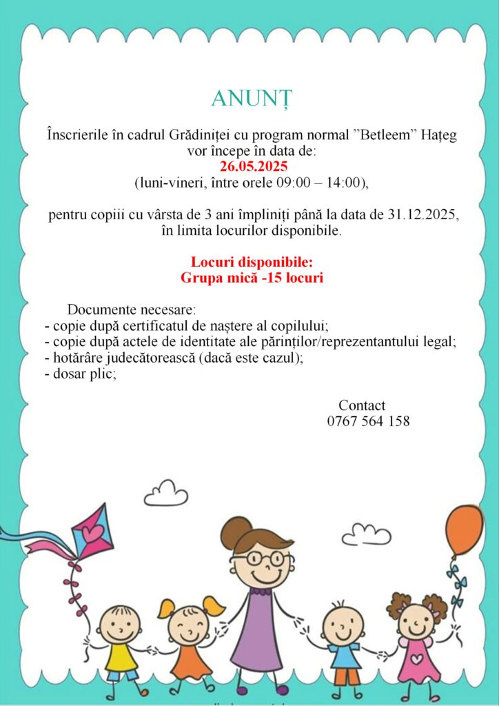 Anunț înscriere Grădiniță, 2025